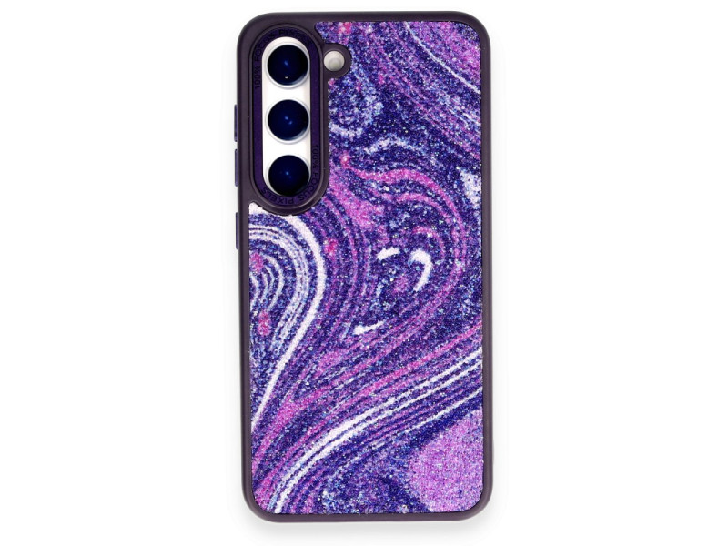 Newface Samsung Galaxy S23 Kılıf Moda Simli Kapak - Derin Mor