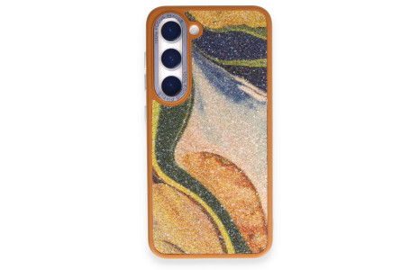 Newface Samsung Galaxy S23 Kılıf Moda Simli Kapak - Kahverengi