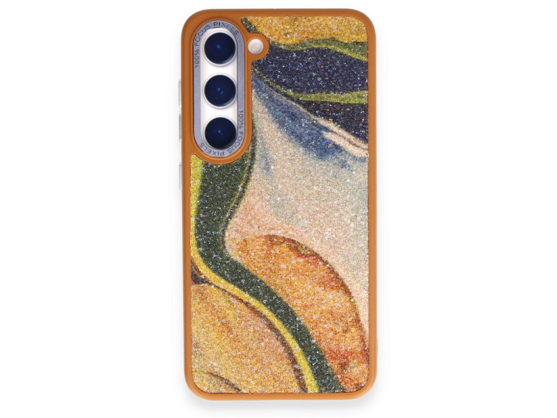 Newface Samsung Galaxy S23 Kılıf Moda Simli Kapak - Kahverengi