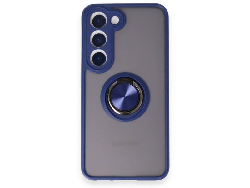 Newface Samsung Galaxy S23 Kılıf Montreal Yüzüklü Silikon Kapak - Lacivert