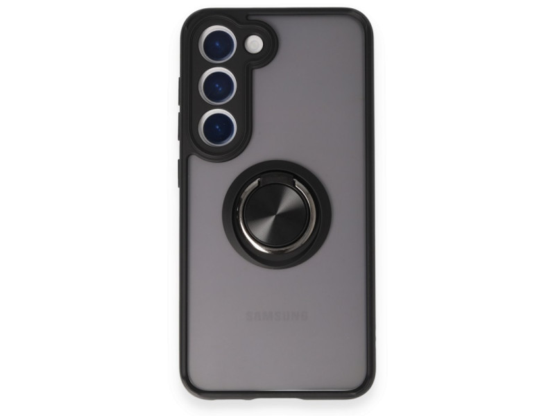 Newface Samsung Galaxy S23 Kılıf Montreal Yüzüklü Silikon Kapak - Siyah