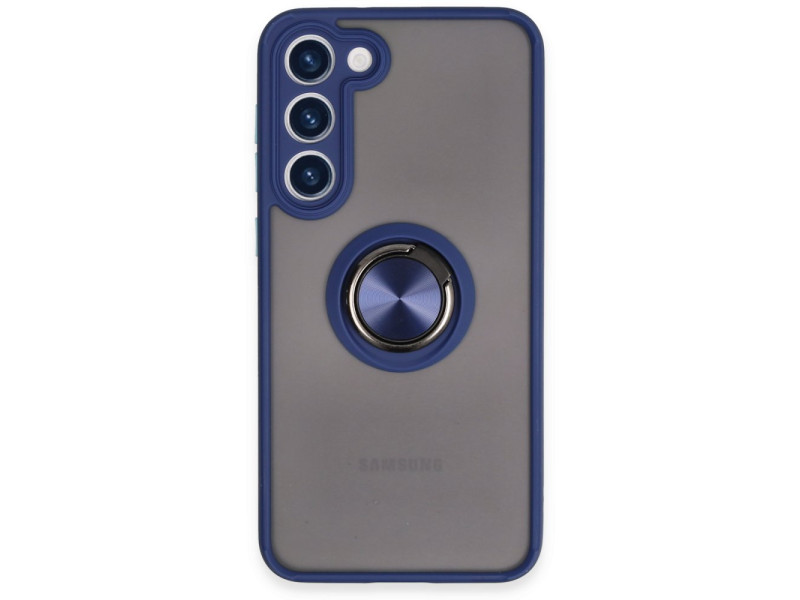 Newface Samsung Galaxy S23 Plus Kılıf Montreal Yüzüklü Silikon Kapak - Lacivert