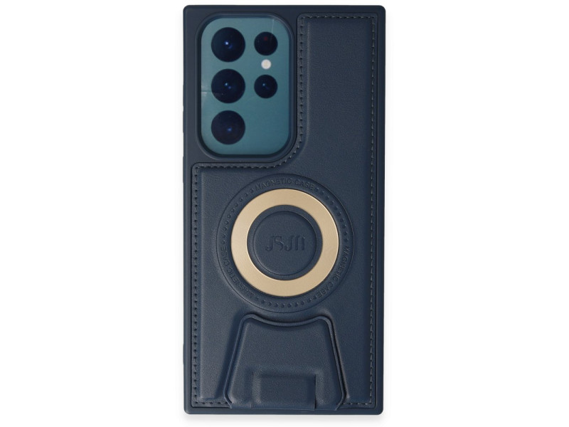 Newface Samsung Galaxy S23 Ultra Kılıf Merkür Magneticsafe Standlı Kapak - Lacivert