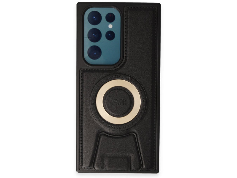 Newface Samsung Galaxy S23 Ultra Kılıf Merkür Magneticsafe Standlı Kapak - Siyah
