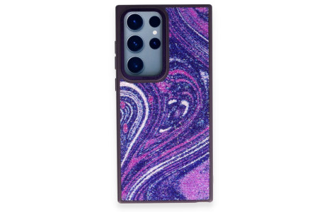 Newface Samsung Galaxy S23 Ultra Kılıf Moda Simli Kapak - Derin Mor