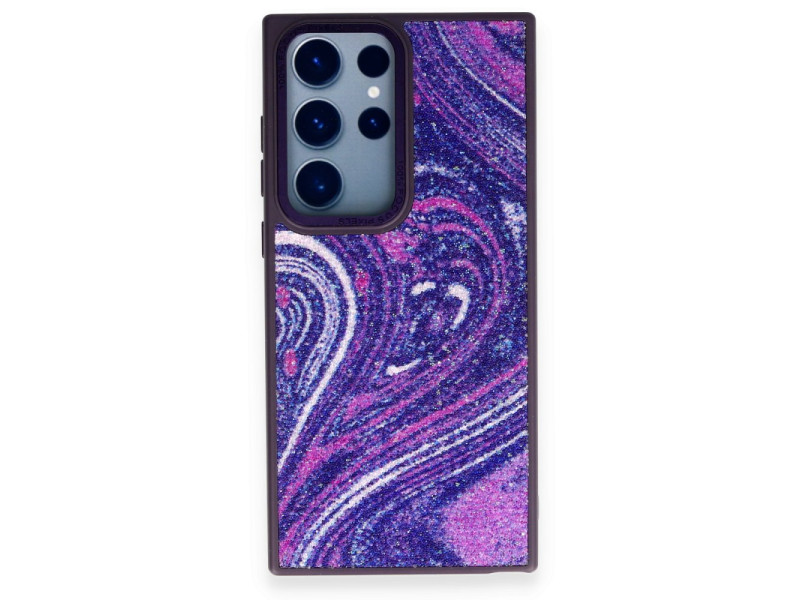 Newface Samsung Galaxy S23 Ultra Kılıf Moda Simli Kapak - Derin Mor
