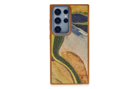 Newface Samsung Galaxy S23 Ultra Kılıf Moda Simli Kapak - Kahverengi