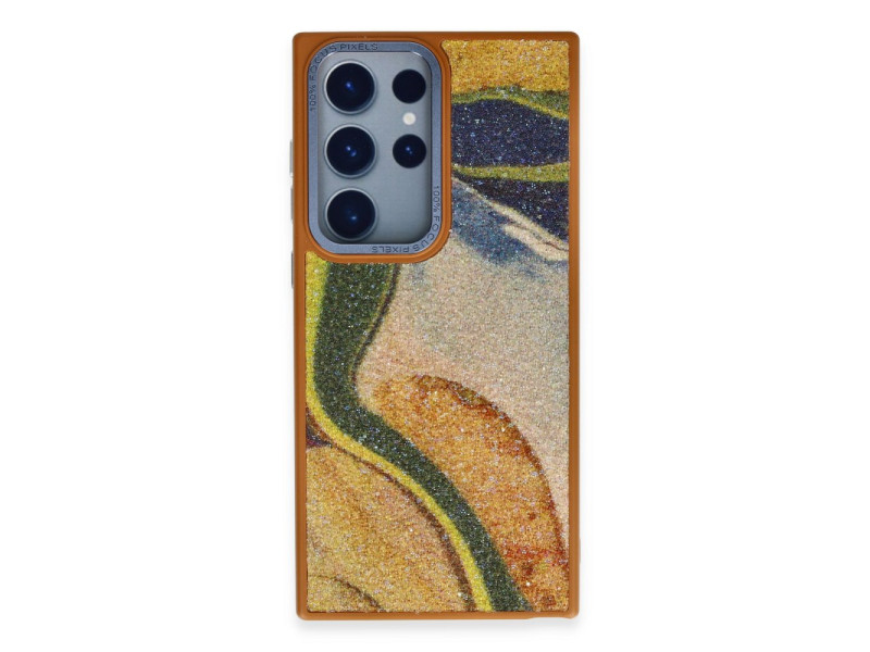 Newface Samsung Galaxy S23 Ultra Kılıf Moda Simli Kapak - Kahverengi