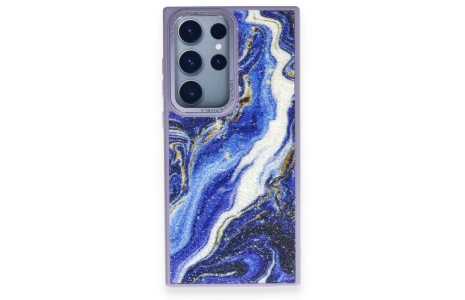 Newface Samsung Galaxy S23 Ultra Kılıf Moda Simli Kapak - Mavi