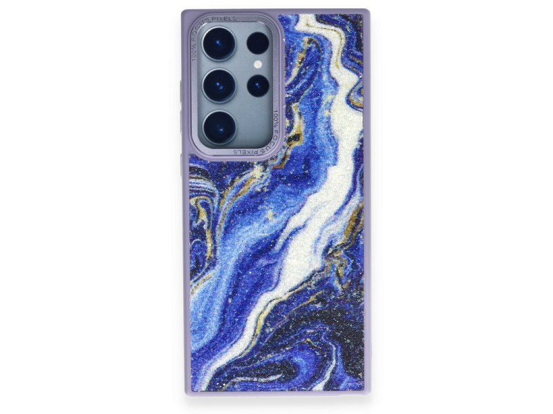 Newface Samsung Galaxy S23 Ultra Kılıf Moda Simli Kapak - Mavi