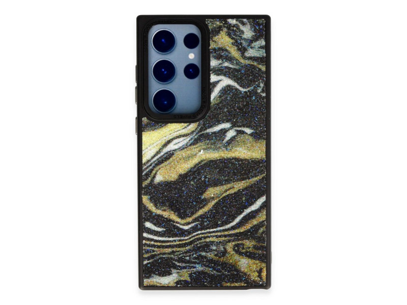 Newface Samsung Galaxy S23 Ultra Kılıf Moda Simli Kapak - Siyah