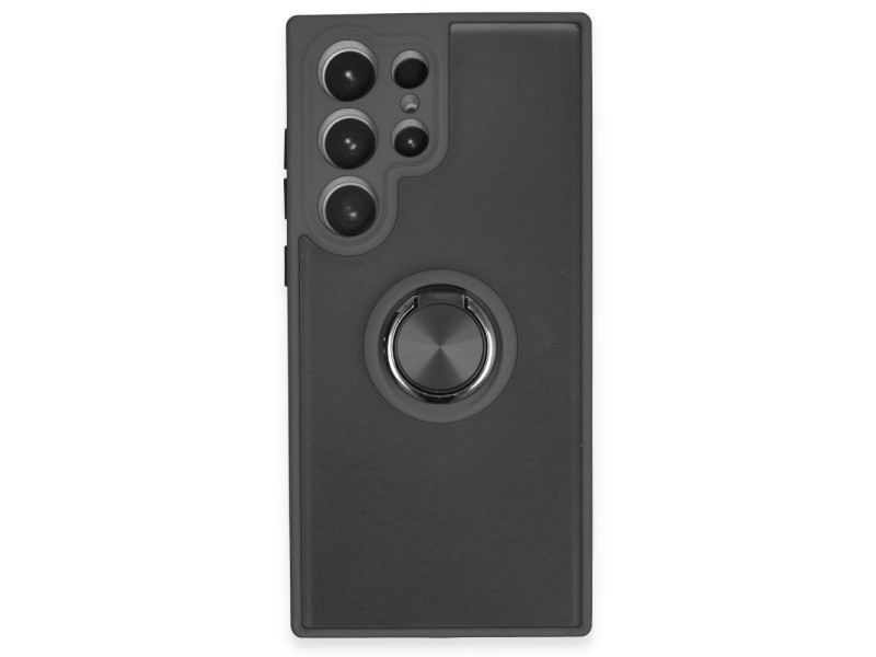 Newface Samsung Galaxy S23 Ultra Kılıf Montreal Yüzüklü Silikon Kapak - Siyah