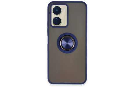 Newface Vivo Y16 Kılıf Montreal Yüzüklü Silikon Kapak - Lacivert