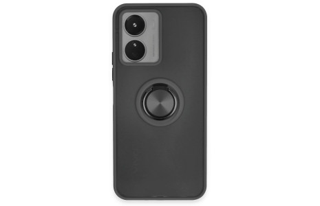 Newface Vivo Y16 Kılıf Montreal Yüzüklü Silikon Kapak - Siyah