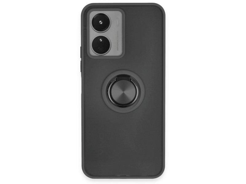 Newface Vivo Y16 Kılıf Montreal Yüzüklü Silikon Kapak - Siyah