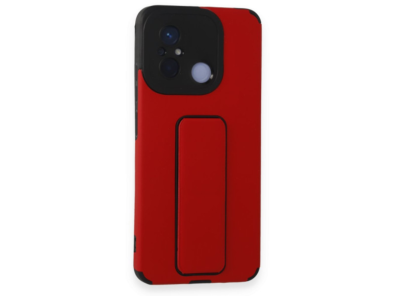 Newface Xiaomi Redmi 12C Kılıf Mega Standlı Silikon - Kırmızı