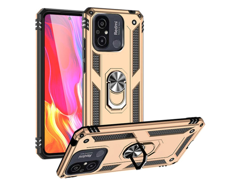 Newface Xiaomi Redmi 12C Kılıf Sofya Yüzüklü Silikon Kapak - Gold