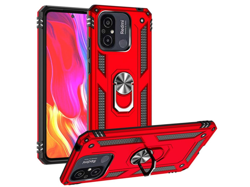 Newface Xiaomi Redmi 12C Kılıf Sofya Yüzüklü Silikon Kapak - Kırmızı