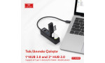 Earldom HUB08 Tak Çalıştır 3 Adet Usb 2.0 ve 1 Adet Usb 3.0 Çıkışlı Usb Çoklayıcı - Siyah