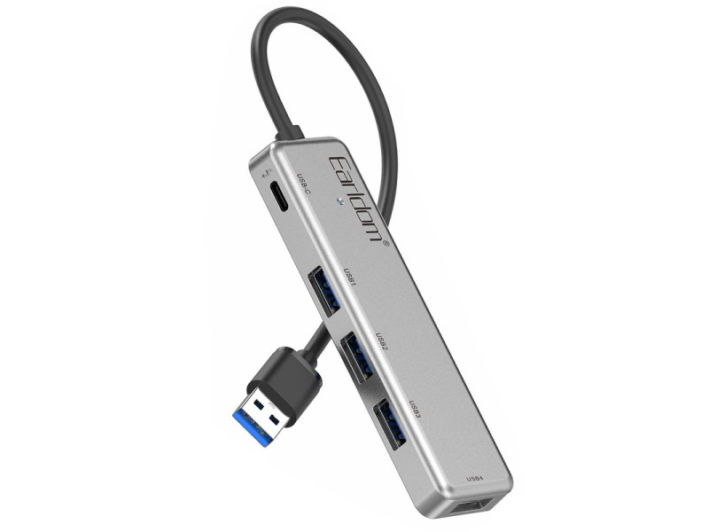 Earldom HUB12 Tak Çalıştır 40cm 4 Adet Usb 2.0 ve 1 Adet Type-C Çıkışlı Usb Çoklayıcı - Gri