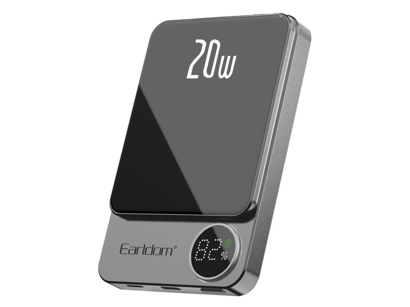 Earldom PD23 5.000 mAh 20W Kablosuz Şarjlı PD Hızlı Şarj Mini Powerbank - Gri