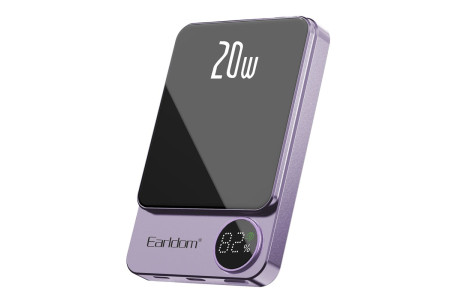 Earldom PD23 5.000 mAh 20W Kablosuz Şarjlı PD Hızlı Şarj Mini Powerbank - Mor