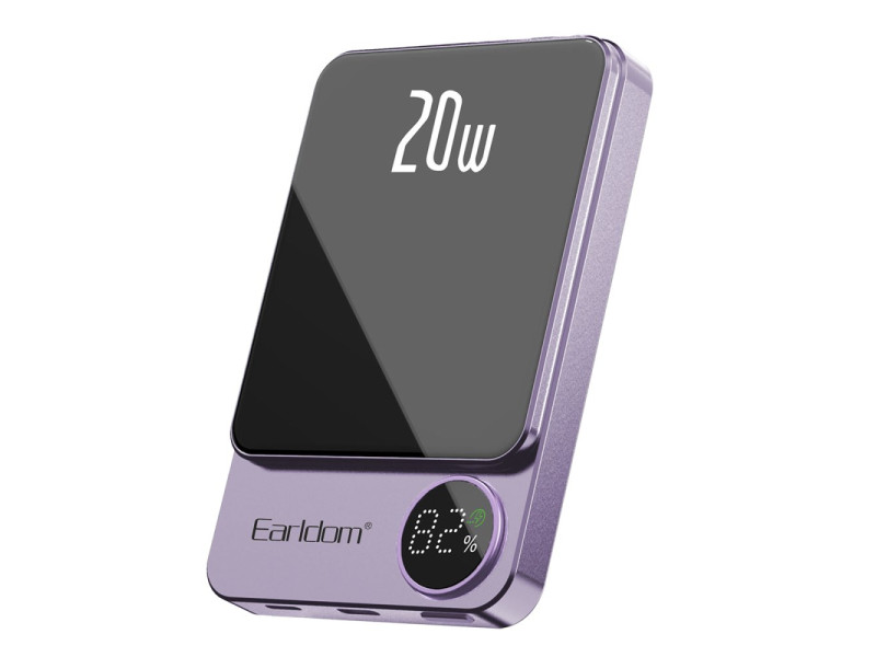 Earldom PD23 5.000 mAh 20W Kablosuz Şarjlı PD Hızlı Şarj Mini Powerbank - Mor