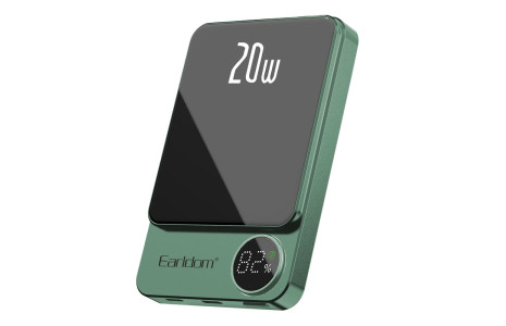 Earldom PD23 5.000 mAh 20W Kablosuz Şarjlı PD Hızlı Şarj Mini Powerbank - Yeşil