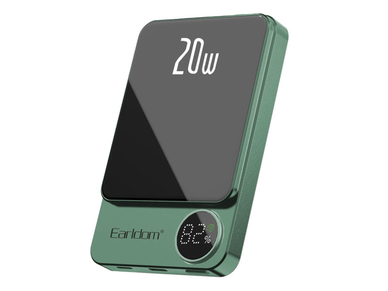 Earldom PD23 5.000 mAh 20W Kablosuz Şarjlı PD Hızlı Şarj Mini Powerbank - Yeşil
