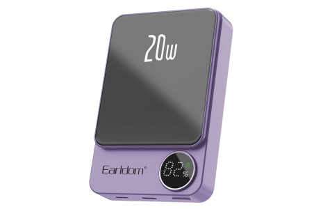 Earldom PD24 10.000 mAh 20W Kablosuz Şarjlı PD Hızlı Şarj Mini Powerbank - Mor