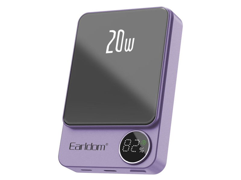Earldom PD24 10.000 mAh 20W Kablosuz Şarjlı PD Hızlı Şarj Mini Powerbank - Mor