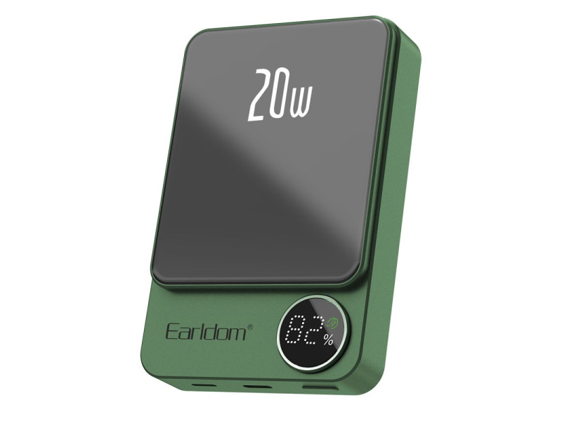 Earldom PD24 10.000 mAh 20W Kablosuz Şarjlı PD Hızlı Şarj Mini Powerbank - Yeşil