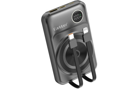 Earldom PD28 10.000 mAh 22.5W Kablosuz Şarjlı Dijital Göstergeli PD Hızlı Şarj Mini Powerbank - Siyah