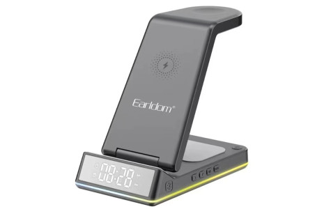 Earldom WC34 5in1 15W Dijital Saatli Magsafe Masaüstü Kablosuz Şarj Standı - Siyah