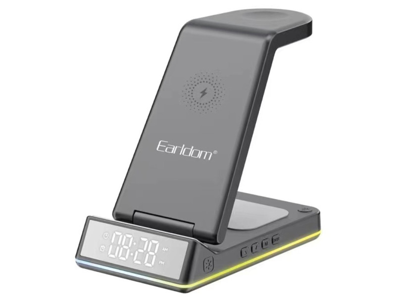 Earldom WC34 5in1 15W Dijital Saatli Magsafe Masaüstü Kablosuz Şarj Standı - Siyah
