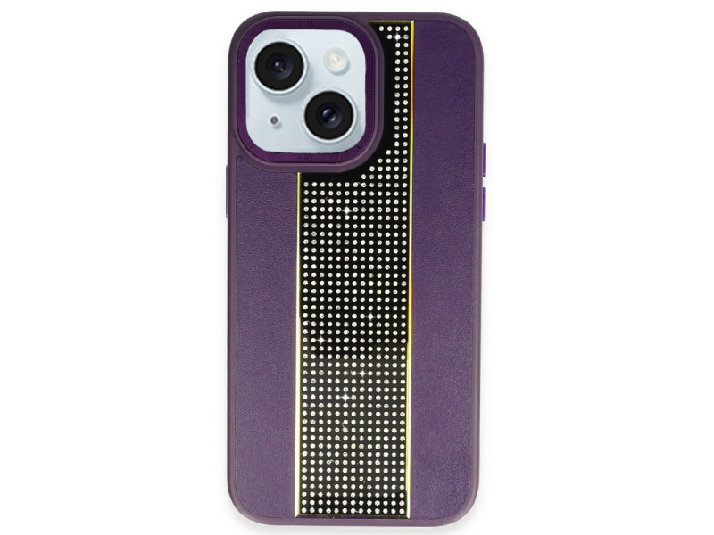 HDD iPhone 15 Kılıf HBC-160 Almera Taşlı Kapak - Derin Mor