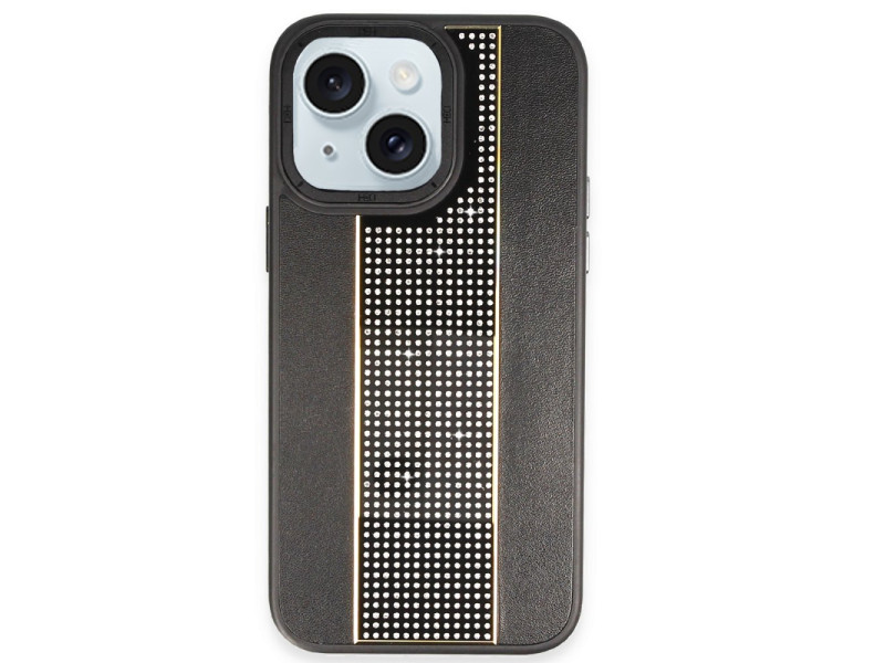HDD iPhone 15 Kılıf HBC-160 Almera Taşlı Kapak - Siyah