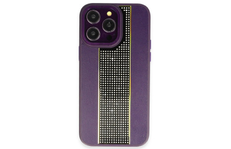 HDD iPhone 15 Pro Kılıf HBC-160 Almera Taşlı Kapak - Derin Mor