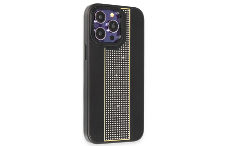 HDD iPhone 15 Pro Kılıf HBC-160 Almera Taşlı Kapak - Siyah