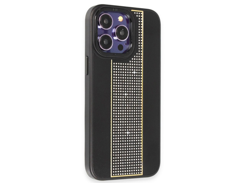 HDD iPhone 15 Pro Kılıf HBC-160 Almera Taşlı Kapak - Siyah
