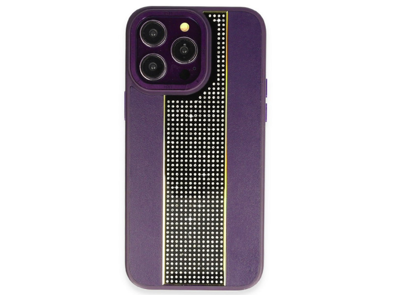 HDD iPhone 15 Pro Max Kılıf HBC-160 Almera Taşlı Kapak - Derin Mor