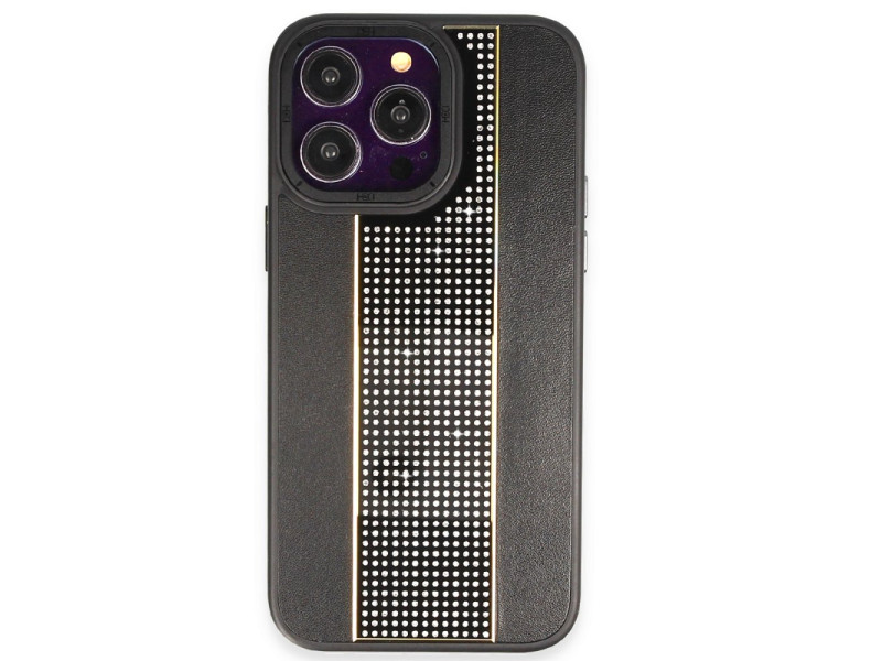 HDD iPhone 15 Pro Max Kılıf HBC-160 Almera Taşlı Kapak - Siyah
