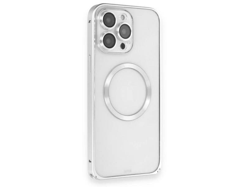 Joko iPhone 15 Pro Kılıf Metal Bumper Magneticsafe Kapak - Gümüş