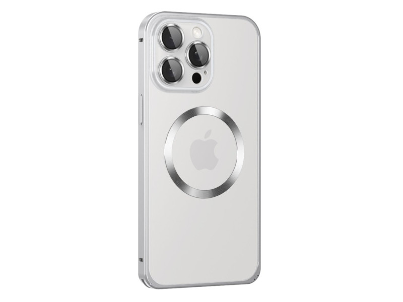 Joko iPhone 15 Pro Max Kılıf Metal Bumper Magneticsafe Kapak - Gümüş