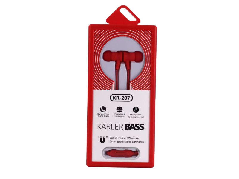 Karler Bass KR-207 Mıknatıslı Kablolu Kulaklık - Kırmızı