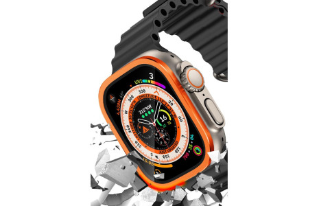 Newface Apple Watch Ultra 49mm Alüminyum Kasa Cam Ekran Koruyucu - Turuncu
