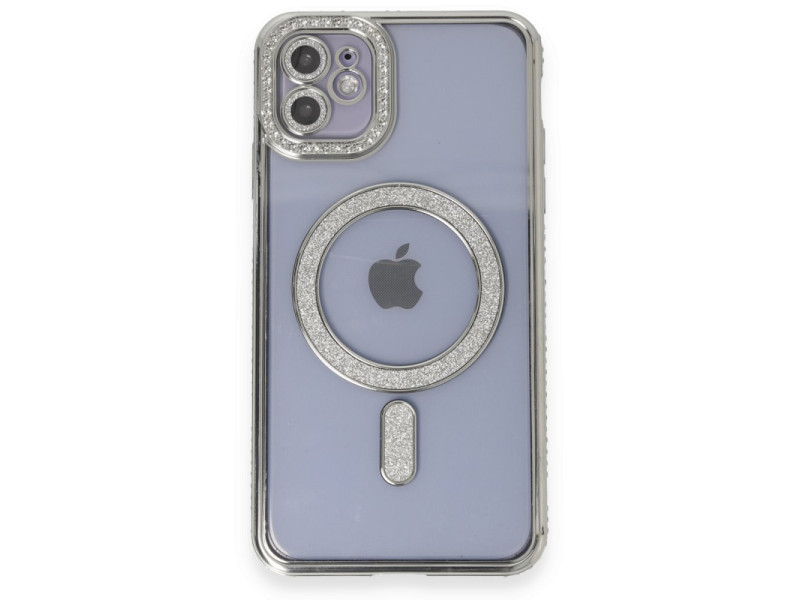 Newface iPhone 11 Kılıf Joke Simli Magneticsafe Kılıf - Gümüş