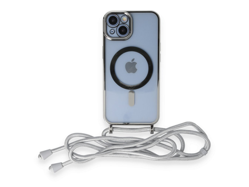 Newface iPhone 13 Kılıf Divo Lazer Askılı Magsafe Kapak - Gümüş