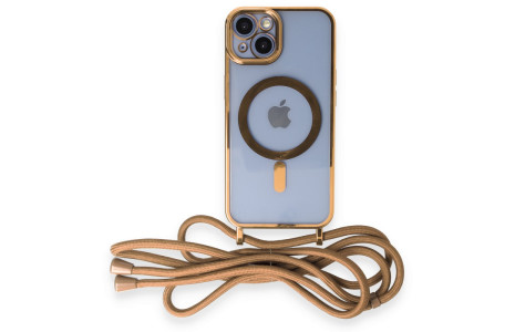 Newface iPhone 14 Kılıf Divo Lazer Askılı Magsafe Kapak - Gold