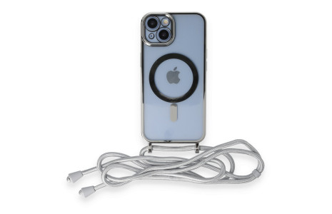 Newface iPhone 14 Kılıf Divo Lazer Askılı Magsafe Kapak - Gümüş